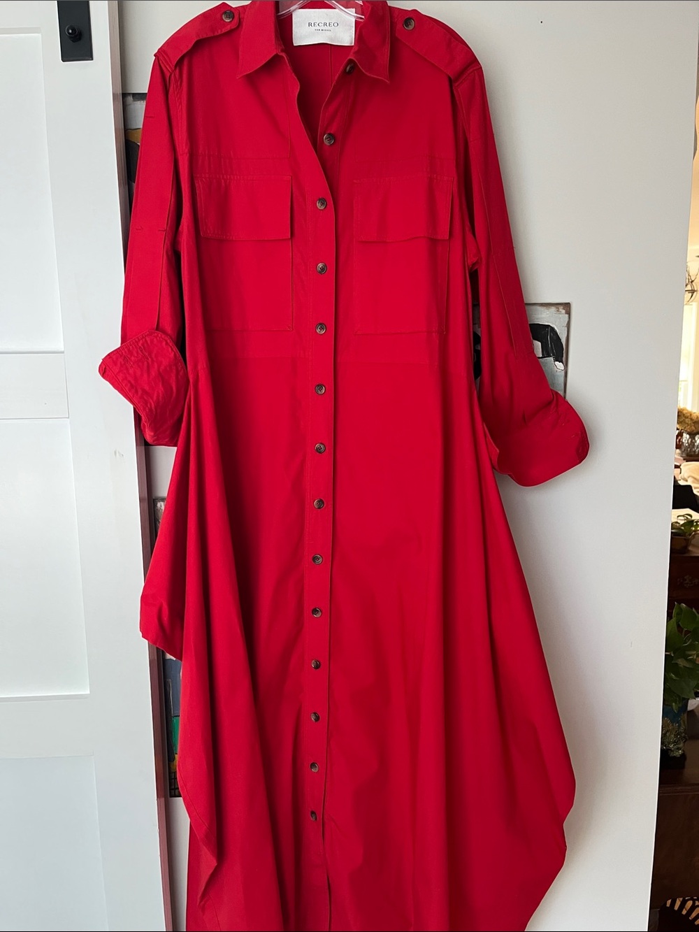 Recreo Red Long-Sleeve Button-Front Shirt Dress